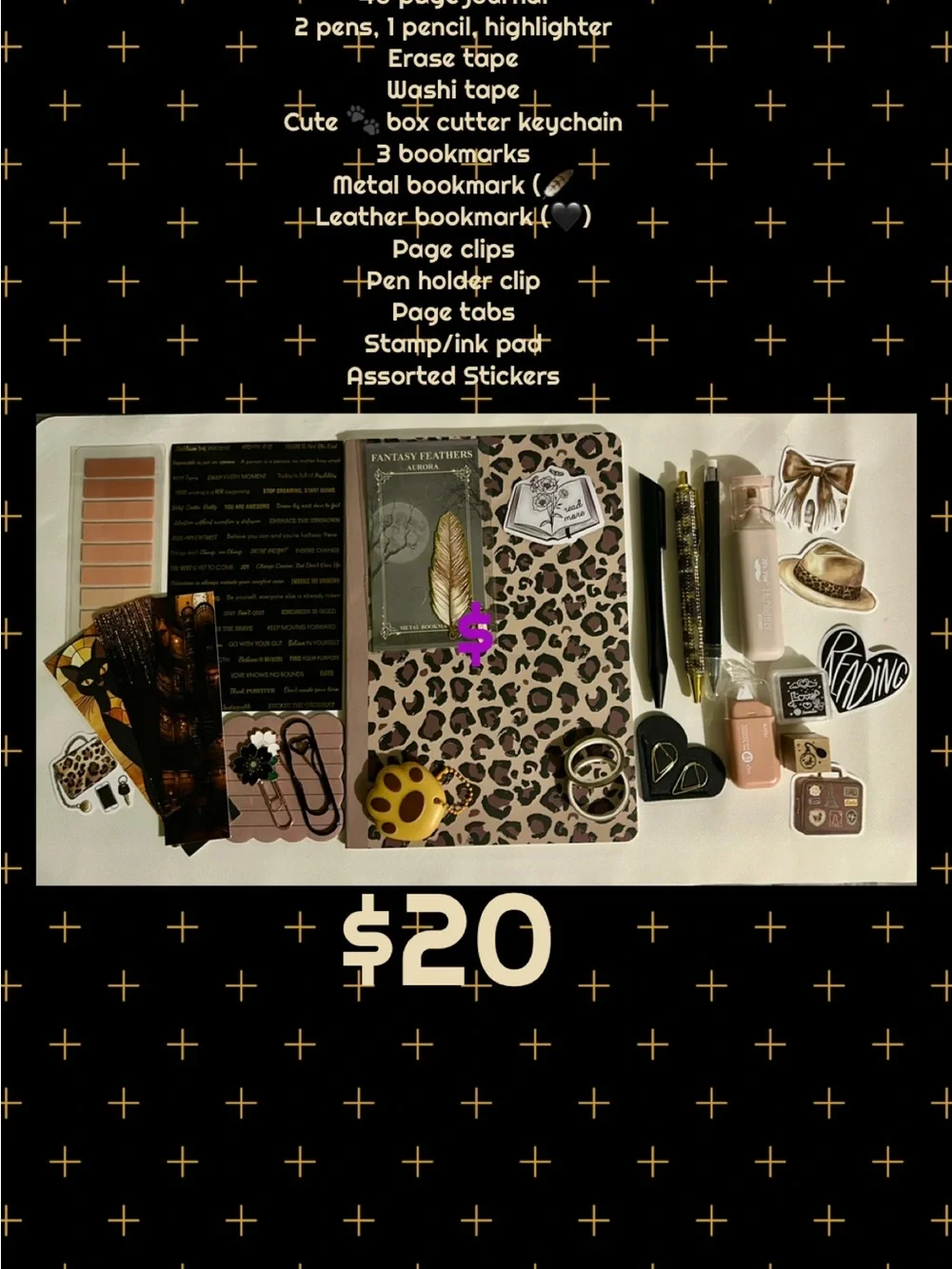 Leopard Print Notebook & Pink Brown Stationery Set